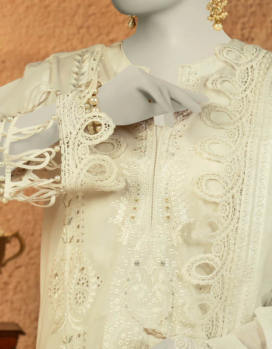WHITE JACQUARD 3PC UNSTITCHED | JLAWN-S-25-3255 LUXE C-7 - Image 3