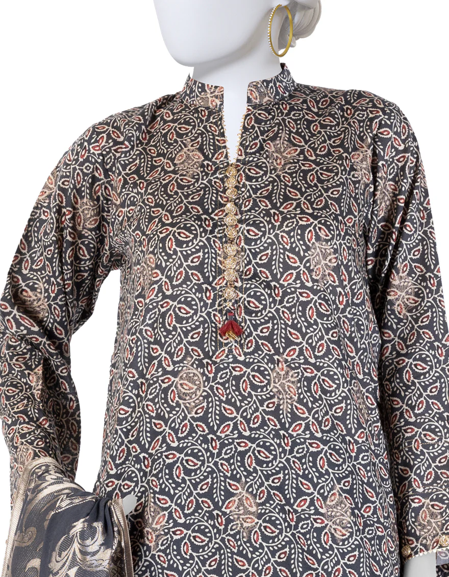 MULTICOLOR JACQUARD 3PC UNSTITCHED | JLAWN-S-25-3281 KALAMKARI-1 - Image 3