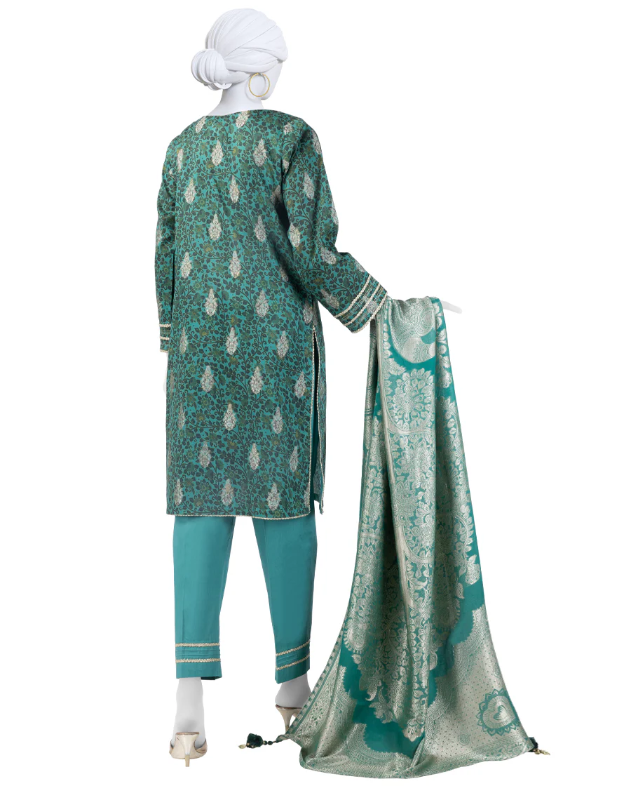 GREEN JACQUARD 3PC UNSTITCHED | JLAWN-S-25-3282 KALAMKARI-2 - Image 2