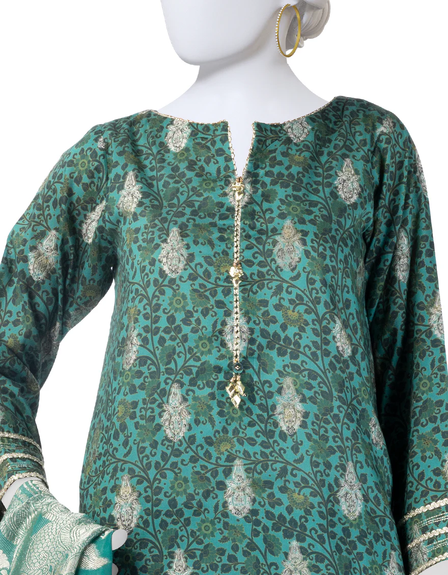 GREEN JACQUARD 3PC UNSTITCHED | JLAWN-S-25-3282 KALAMKARI-2 - Image 3