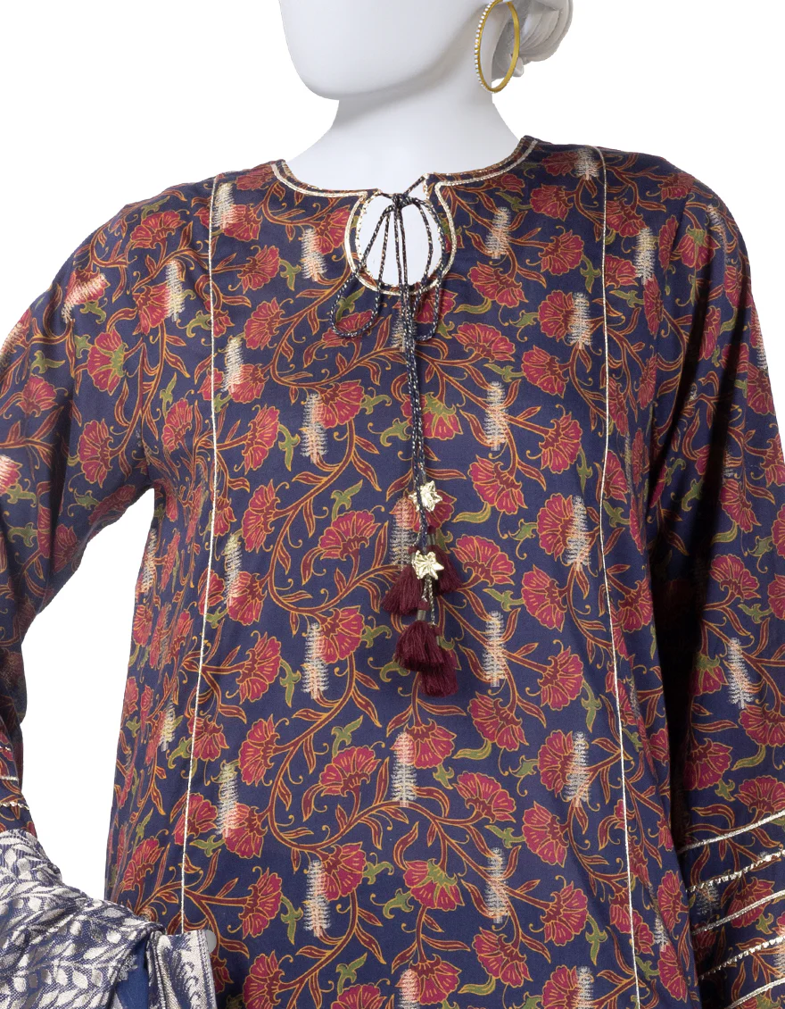 BLUE JACQUARD 3PC UNSTITCHED | JLAWN-S-25-3284 KALAMKARI-4 - Image 3