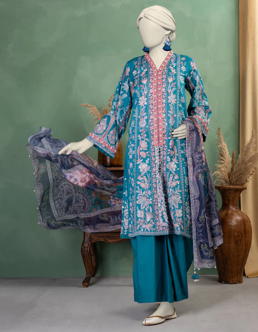 BLUE LAWN 3PC UNSTITCHED | JLAWN-S-25-3366 SHIK - Image 3