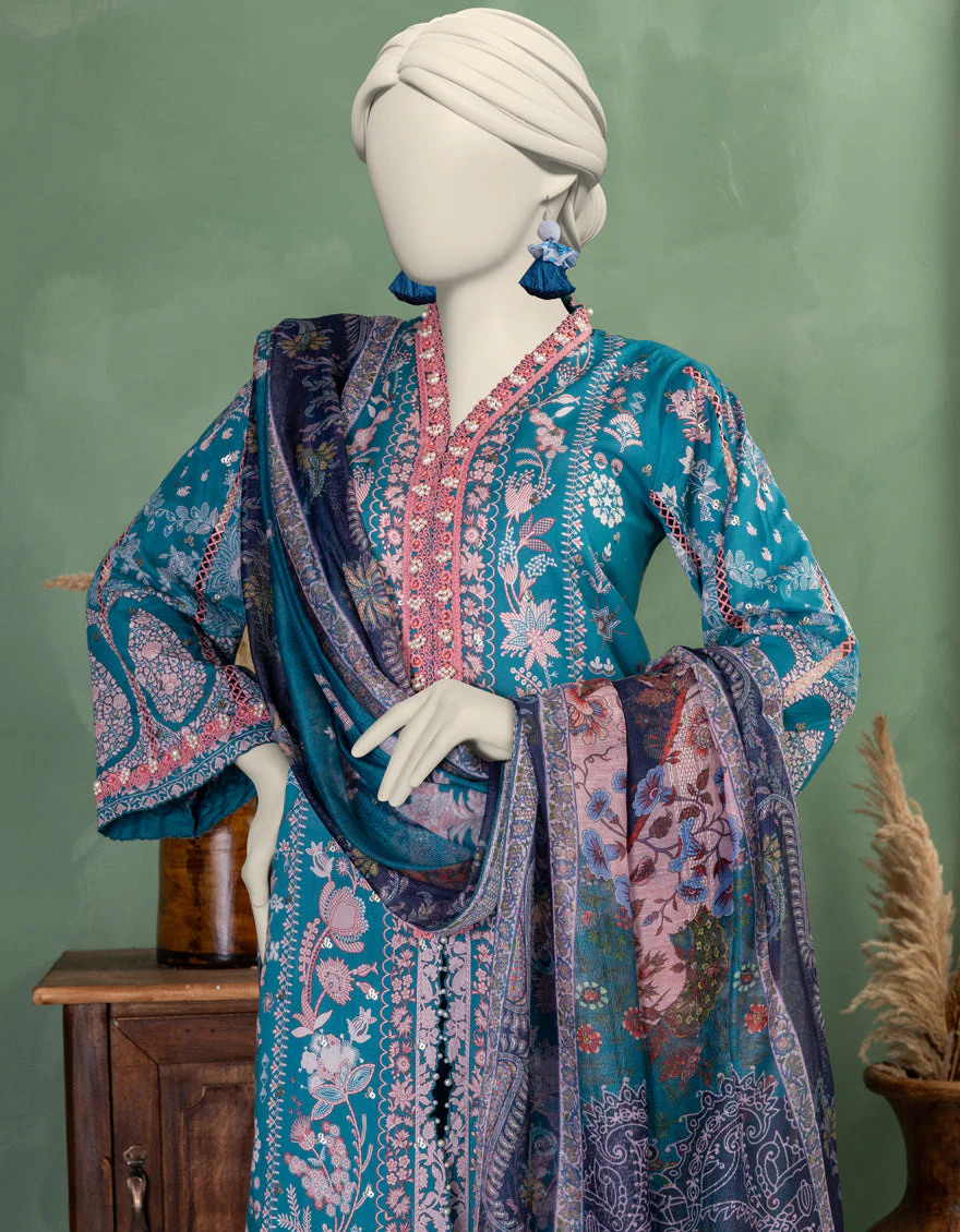 BLUE LAWN 3PC UNSTITCHED | JLAWN-S-25-3366 SHIK - Image 4