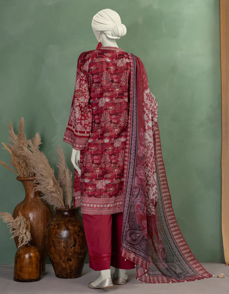 RED LAWN 3PC UNSTITCHED | JLAWN-S-25-3367 SHIK - Image 2