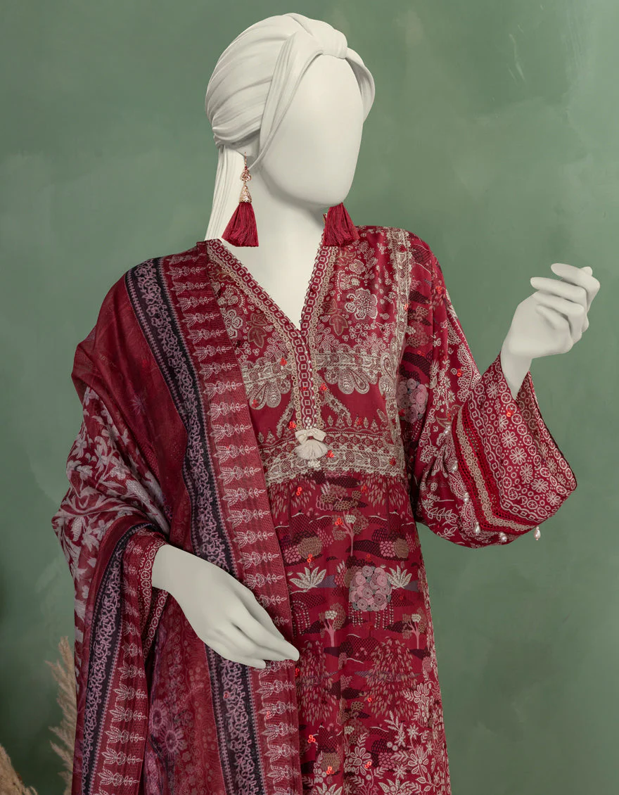 RED LAWN 3PC UNSTITCHED | JLAWN-S-25-3367 SHIK - Image 3