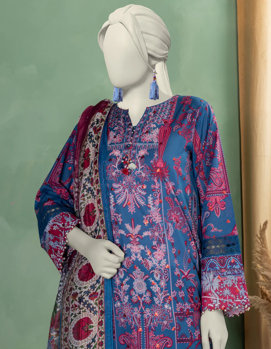 BLUE LAWN 3PC UNSTITCHED | JLAWN-S-25-3370 SHIK - Image 3