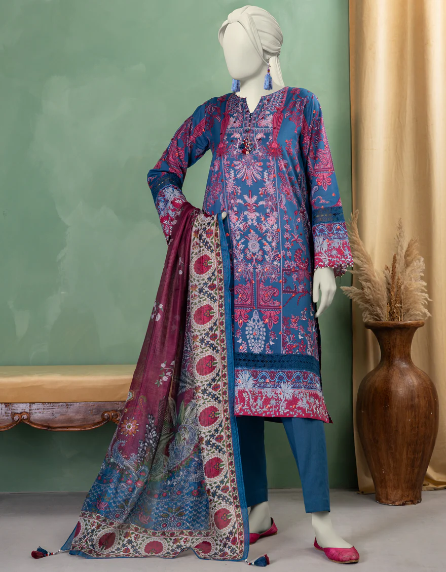 BLUE LAWN 3PC UNSTITCHED | JLAWN-S-25-3370 SHIK - Image 5