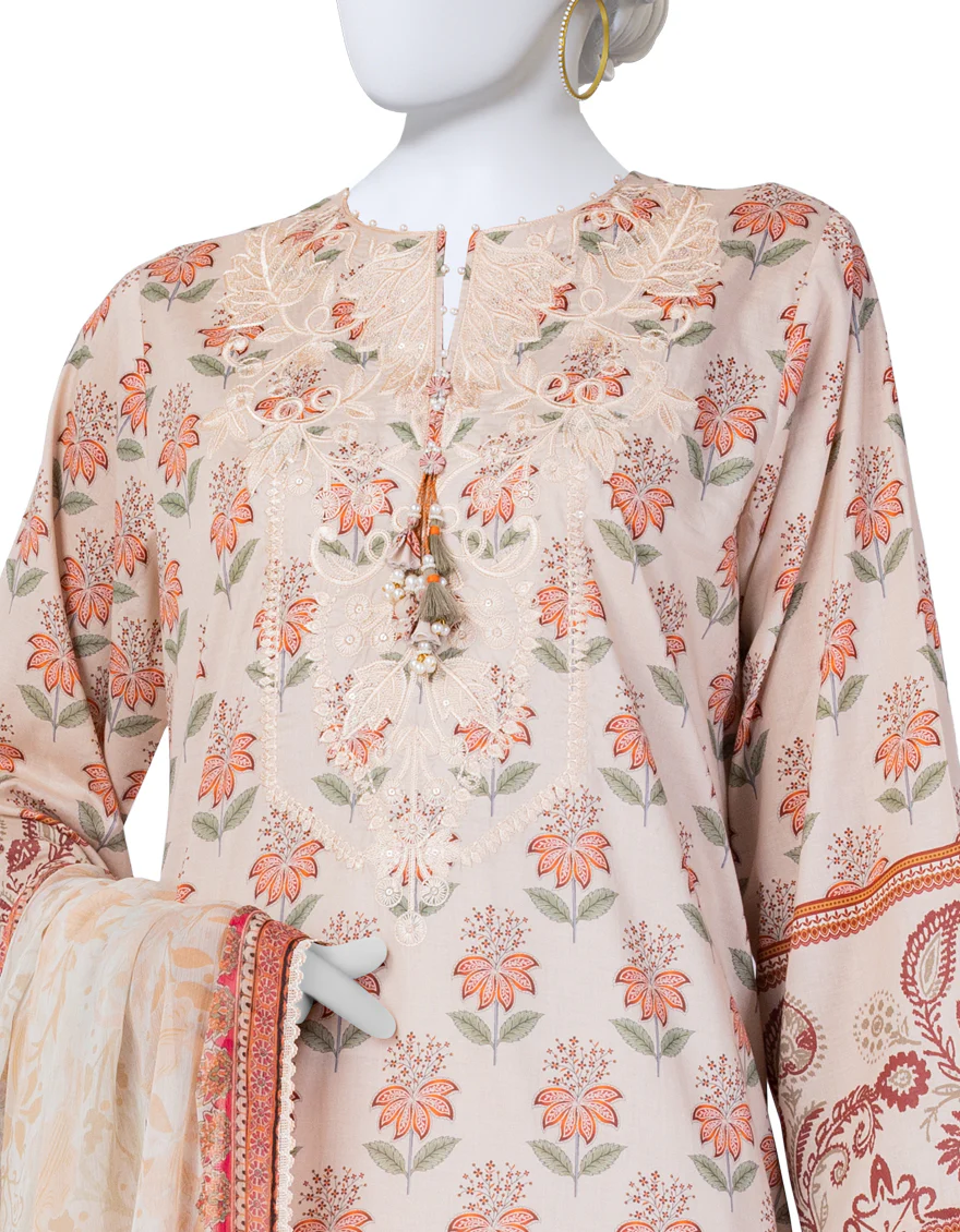 PEACH LAWN 3PC UNSTITCHED | JLAWN-S-25-3400 LUXE - Image 3