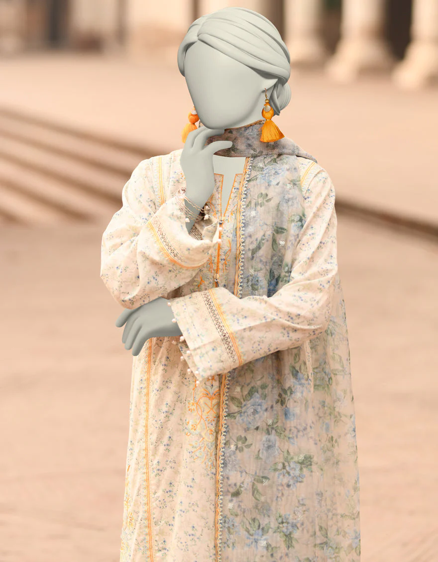 OFF WHITE LAWN 3PC UNSTITCHED | JLAWN-S-25-837 MAHROSH-1 - Image 2