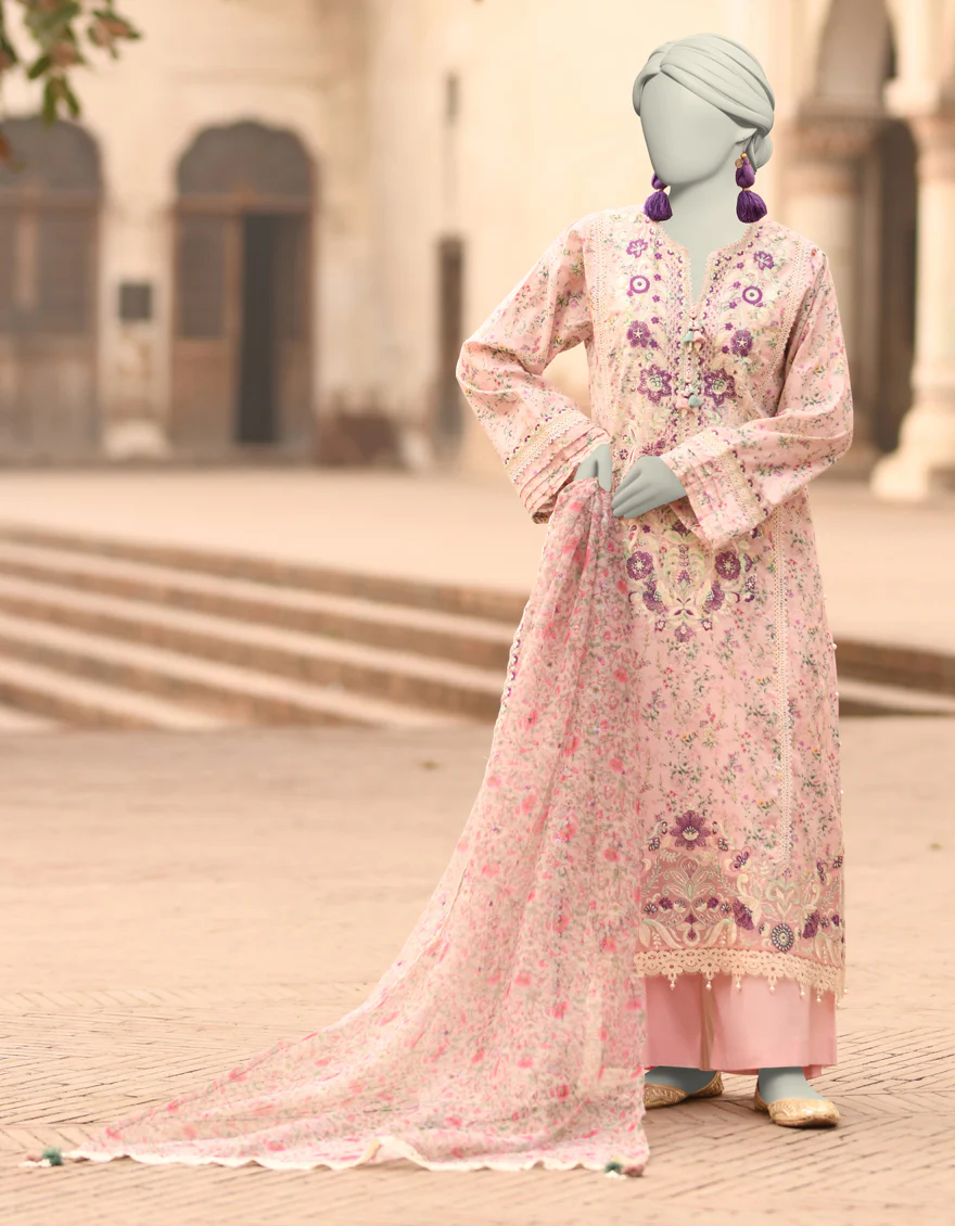 PINK LAWN 3PC STITCHED | JLAWN-S-25-839/S MAHROSH-3
