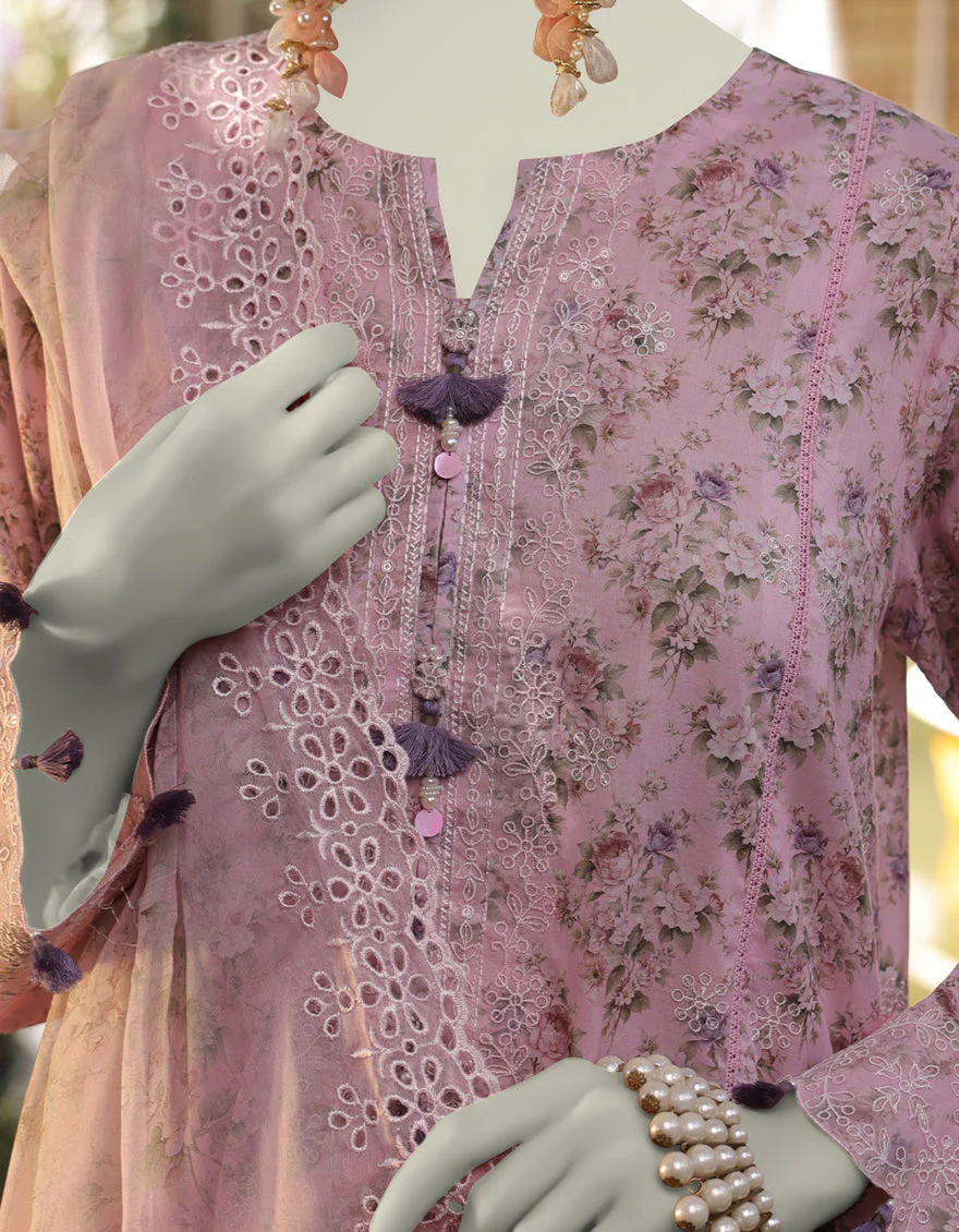 PINK LAWN 3PC UNSTITCHED | JLAWN-S-25-841 FLORIST-1 - Image 3