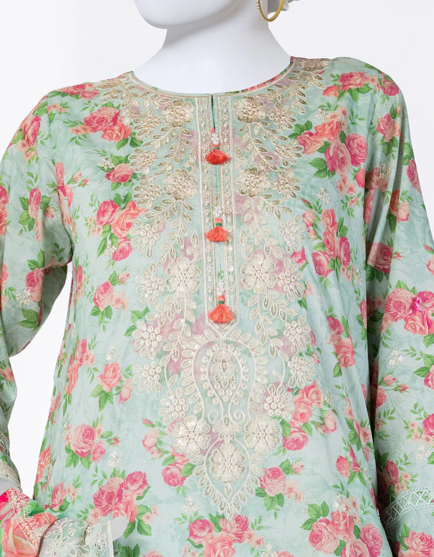 GREEN LAWN 3PC UNSTITCHED | JLAWN-S-25-843 FLORIST-3 - Image 3