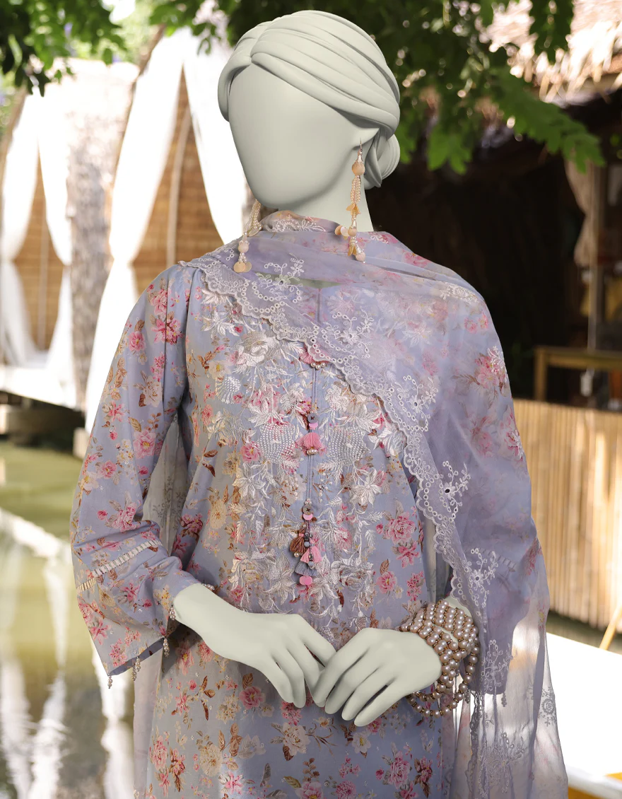 BLUE LAWN 3PC UNSTITCHED | JLAWN-S-25-844 FLORIST-4 - Image 2