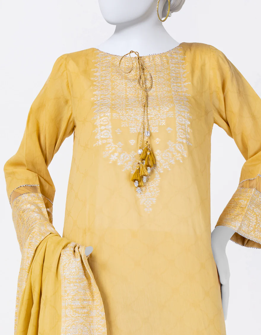 YELLOW JACQUARD 3PC STITCHED | JLAWN-S-25-847/S CLASSICAL REFLECTION-03 - Image 2