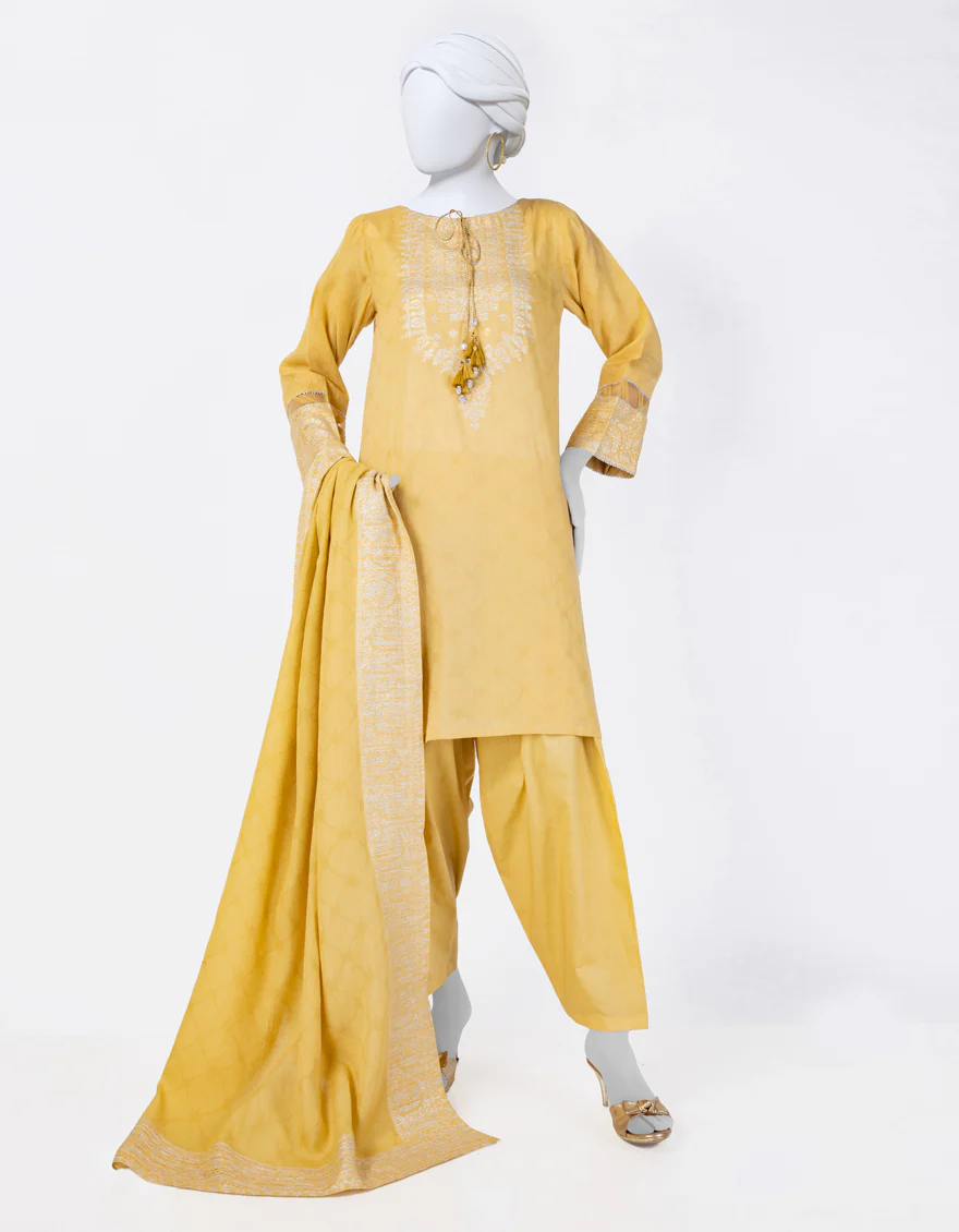 YELLOW JACQUARD 3PC STITCHED | JLAWN-S-25-847/S CLASSICAL REFLECTION-03 - Image 3
