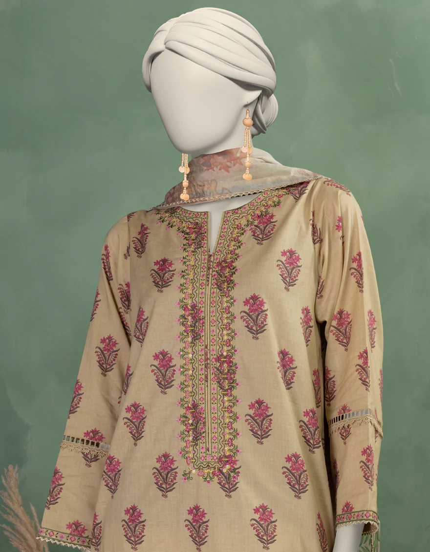 BEIGE LAWN 3PC UNSTITCHED | JLAWN-S-25-907 MUGHA - Image 3