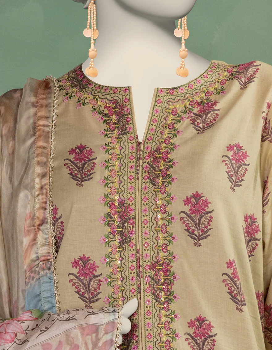 BEIGE LAWN 3PC UNSTITCHED | JLAWN-S-25-907 MUGHA - Image 4