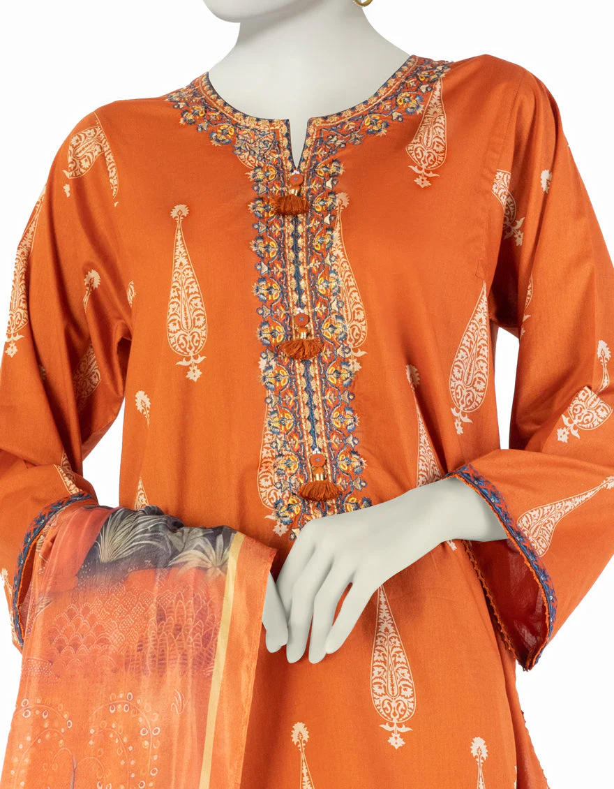 ORANGE LAWN 3PC UNSTITCHED | JLAWN-S-25-908 MUGHA - Image 2