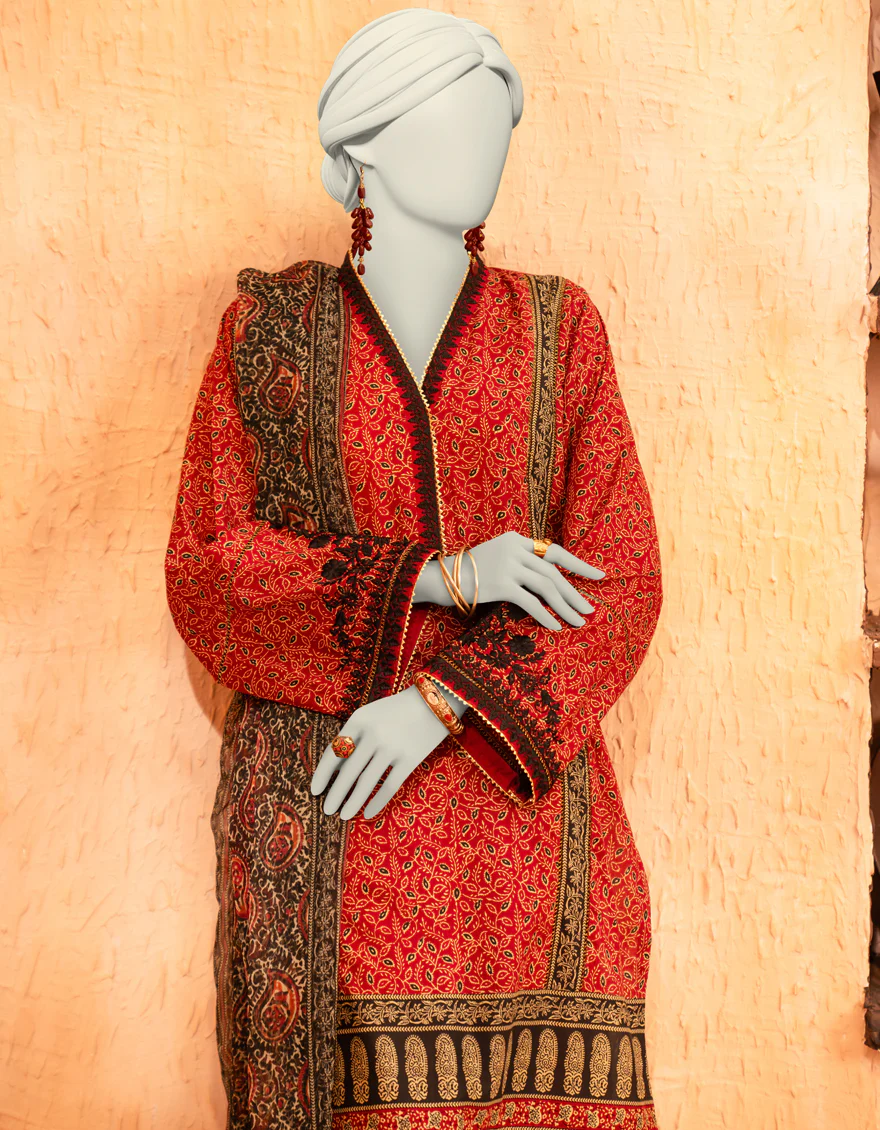 RED LAWN 3PC UNSTITCHED | JLAWN-S-25-913 AJRAK - Image 2