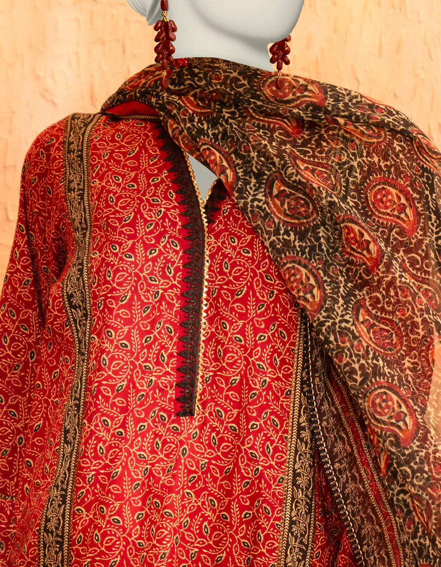 RED LAWN 3PC UNSTITCHED | JLAWN-S-25-913 AJRAK - Image 3