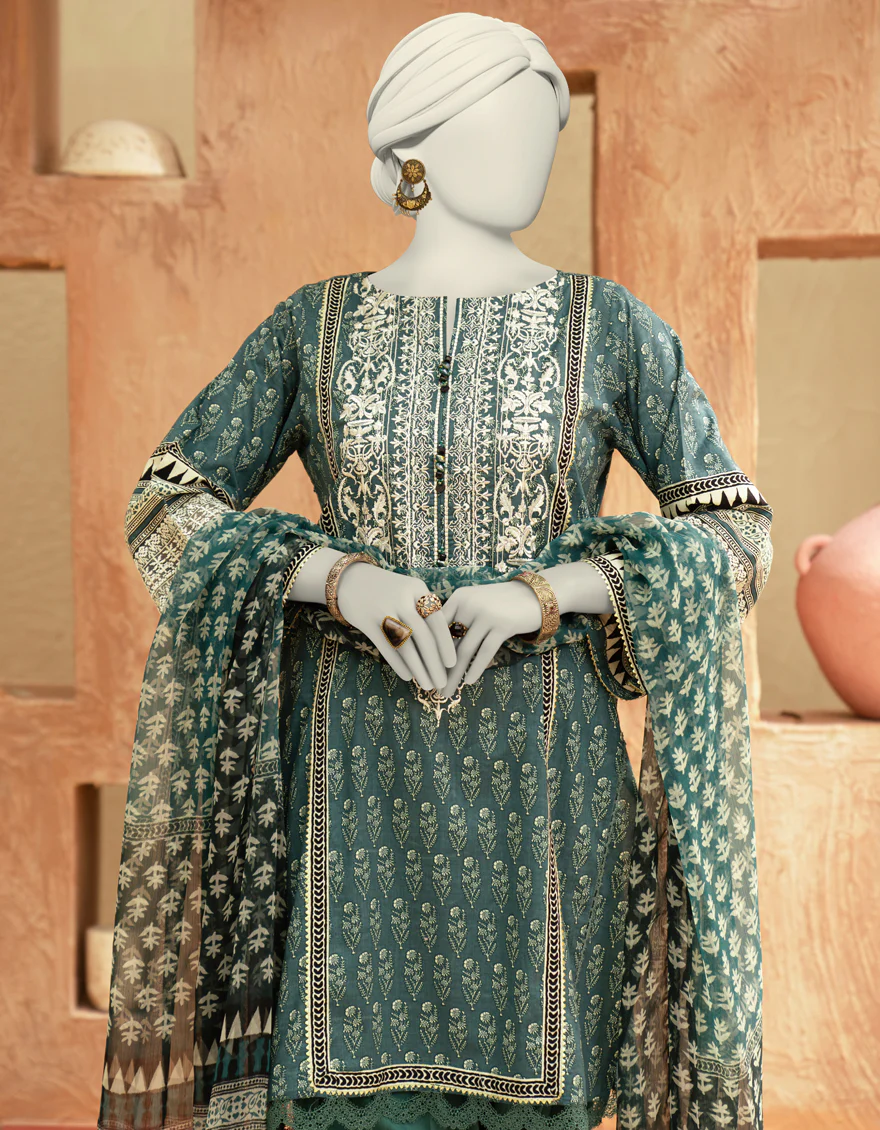 GREEN LAWN 3PC UNSTITCHED | JLAWN-S-25-914 AJRAK - Image 2