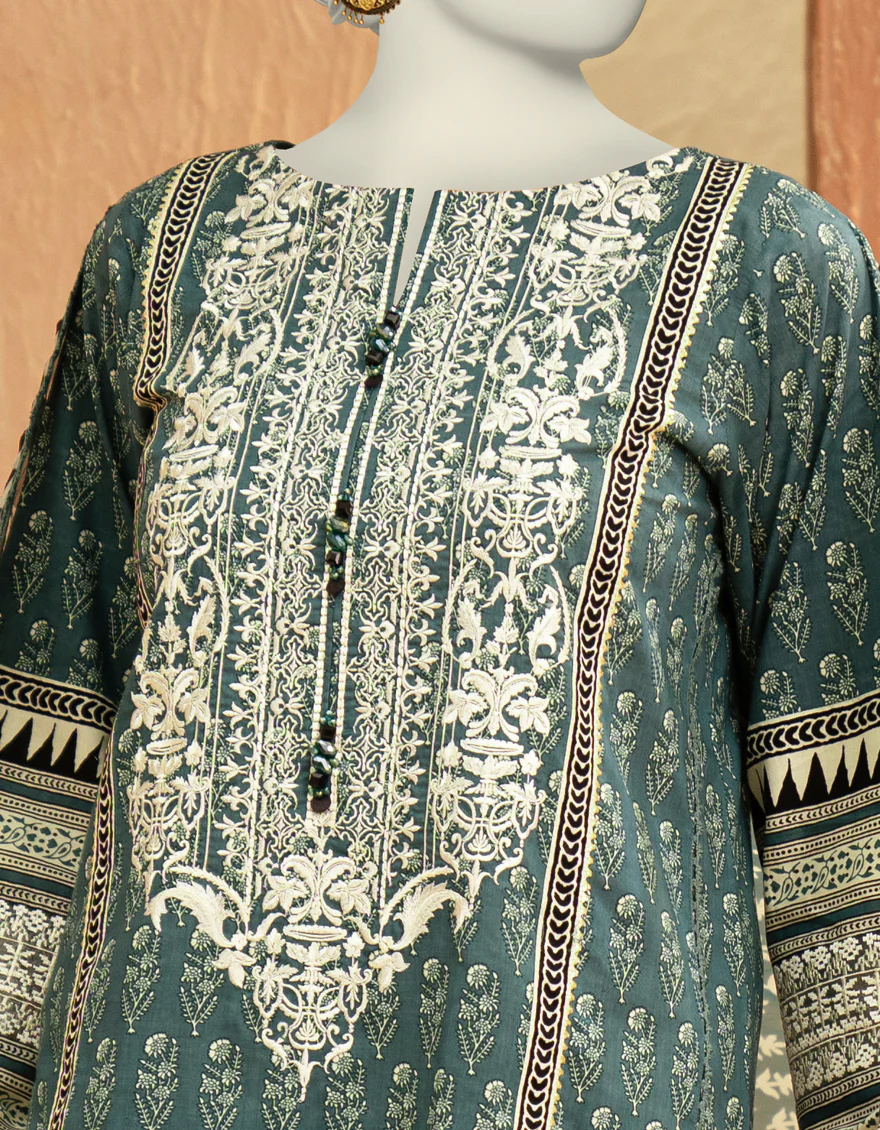 GREEN LAWN 3PC UNSTITCHED | JLAWN-S-25-914 AJRAK - Image 3