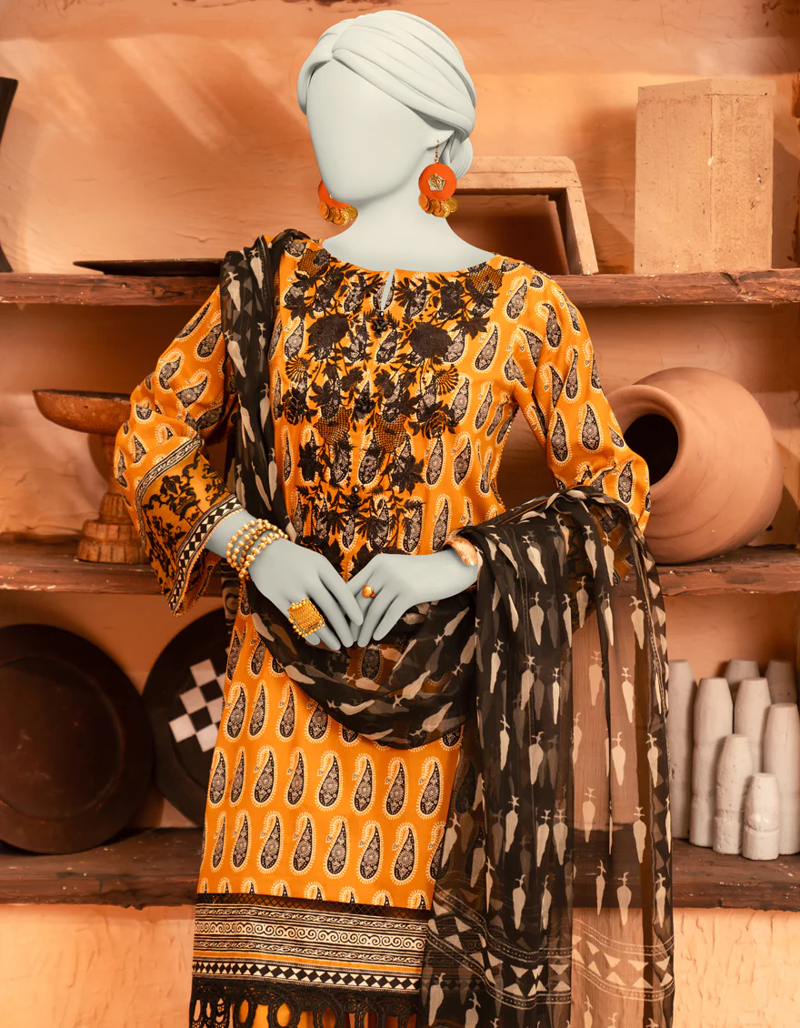 MUSTARD LAWN 3PC UNSTITCHED | JLAWN-S-25-916 AJRAK - Image 2