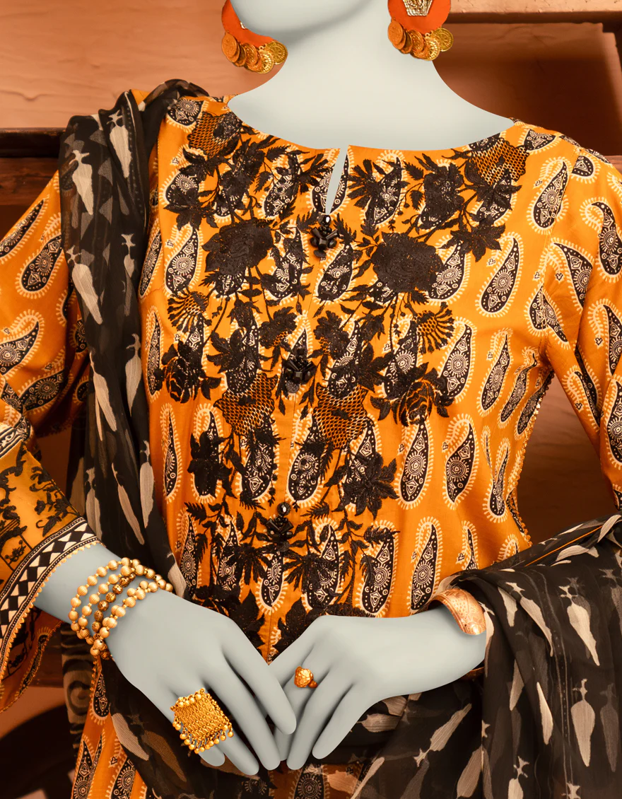 MUSTARD LAWN 3PC UNSTITCHED | JLAWN-S-25-916 AJRAK - Image 3