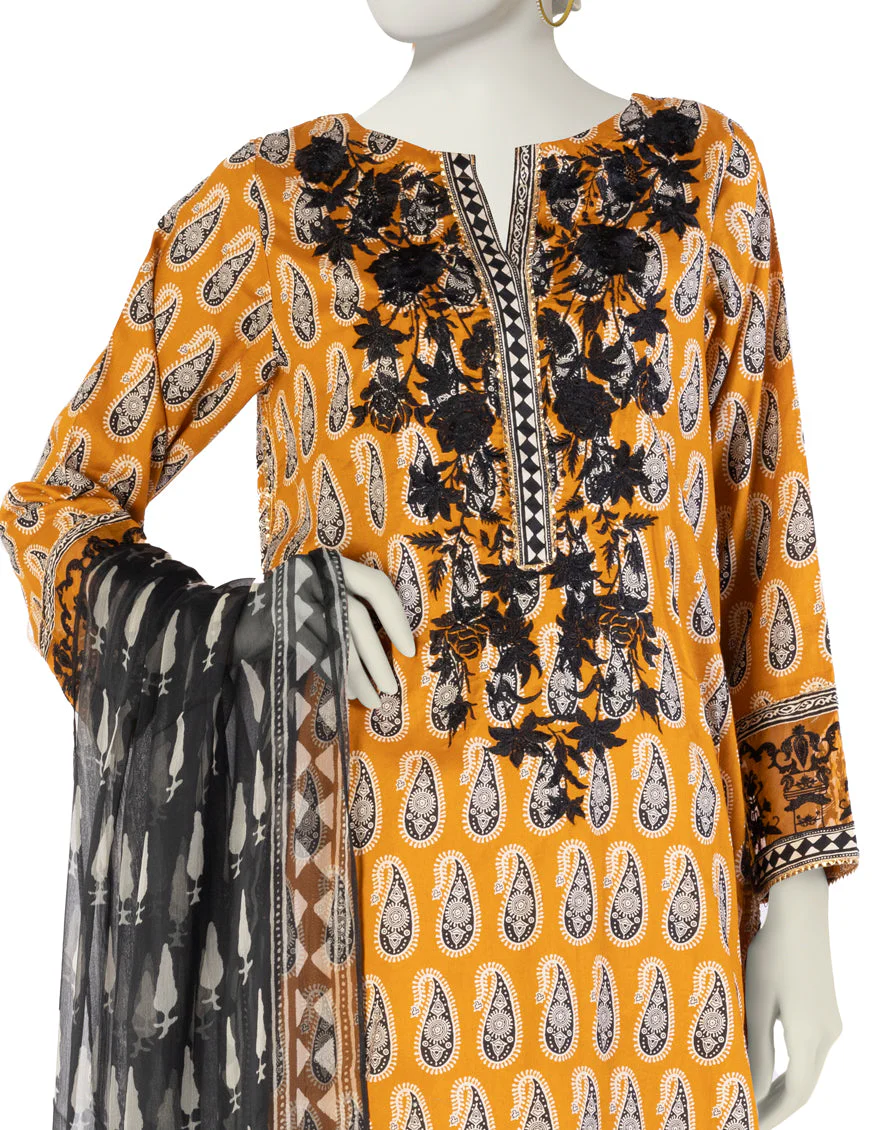 OCHRE LAWN 3PC STITCHED | JLAWN-S-25-916/S AJR - Image 2