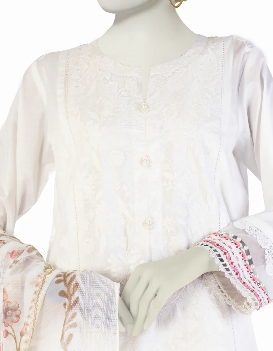 WHITE LAWN 3PC UNSTITCHED | JLAWN-S-25-917 LUXE- - Image 2