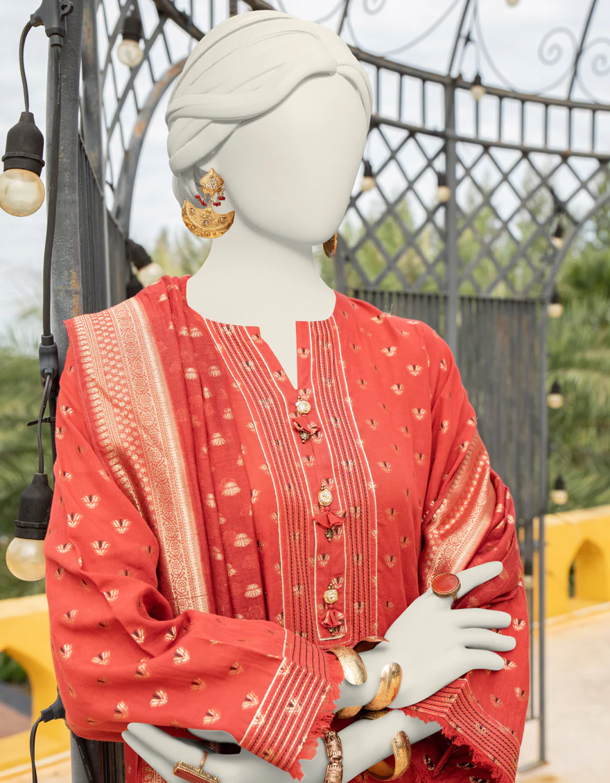 RED JACQUARD 2PC UNSTITCHED | JLAWN-S-JDS-24-1054 - Image 2