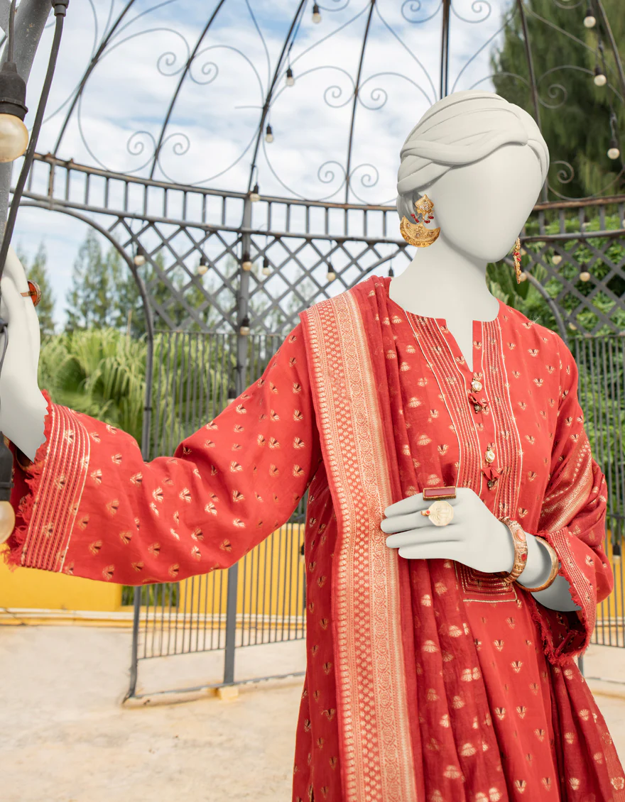 RED JACQUARD 2PC UNSTITCHED | JLAWN-S-JDS-24-1054 - Image 3