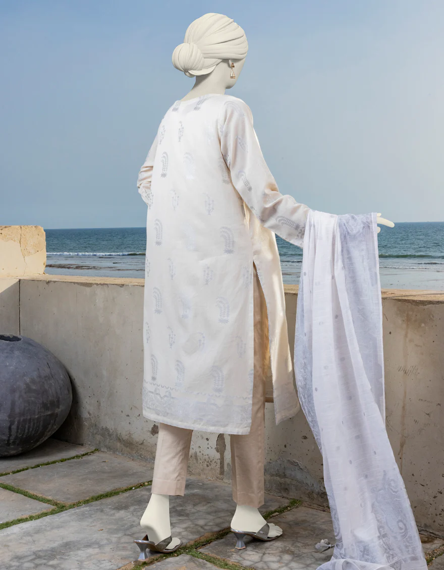 WHITE JACQUARD 2PC UNSTITCHED | JLAWN-S-JDS-24-1071 - Image 2