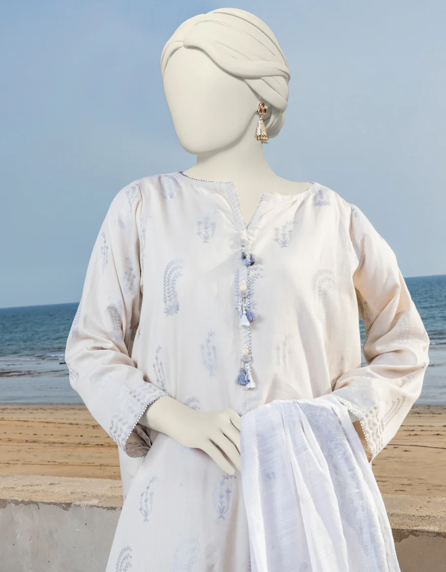 WHITE JACQUARD 2PC UNSTITCHED | JLAWN-S-JDS-24-1071 - Image 3