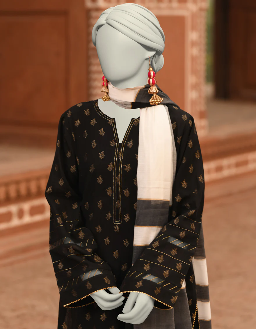 BLACK JACQUARD 2PC UNSTITCHED | JLAWN-S-JDS-25-1053 COLOR BLOCKING-1 - Image 2