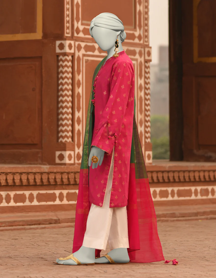 PINK JACQUARD 2PC UNSTITCHED | JLAWN-S-JDS-25-1054 COLOR BLOCKING-2 - Image 2