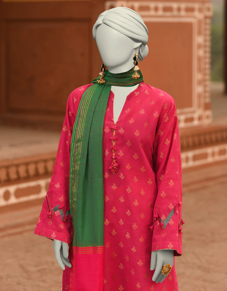 PINK JACQUARD 2PC UNSTITCHED | JLAWN-S-JDS-25-1054 COLOR BLOCKING-2 - Image 3