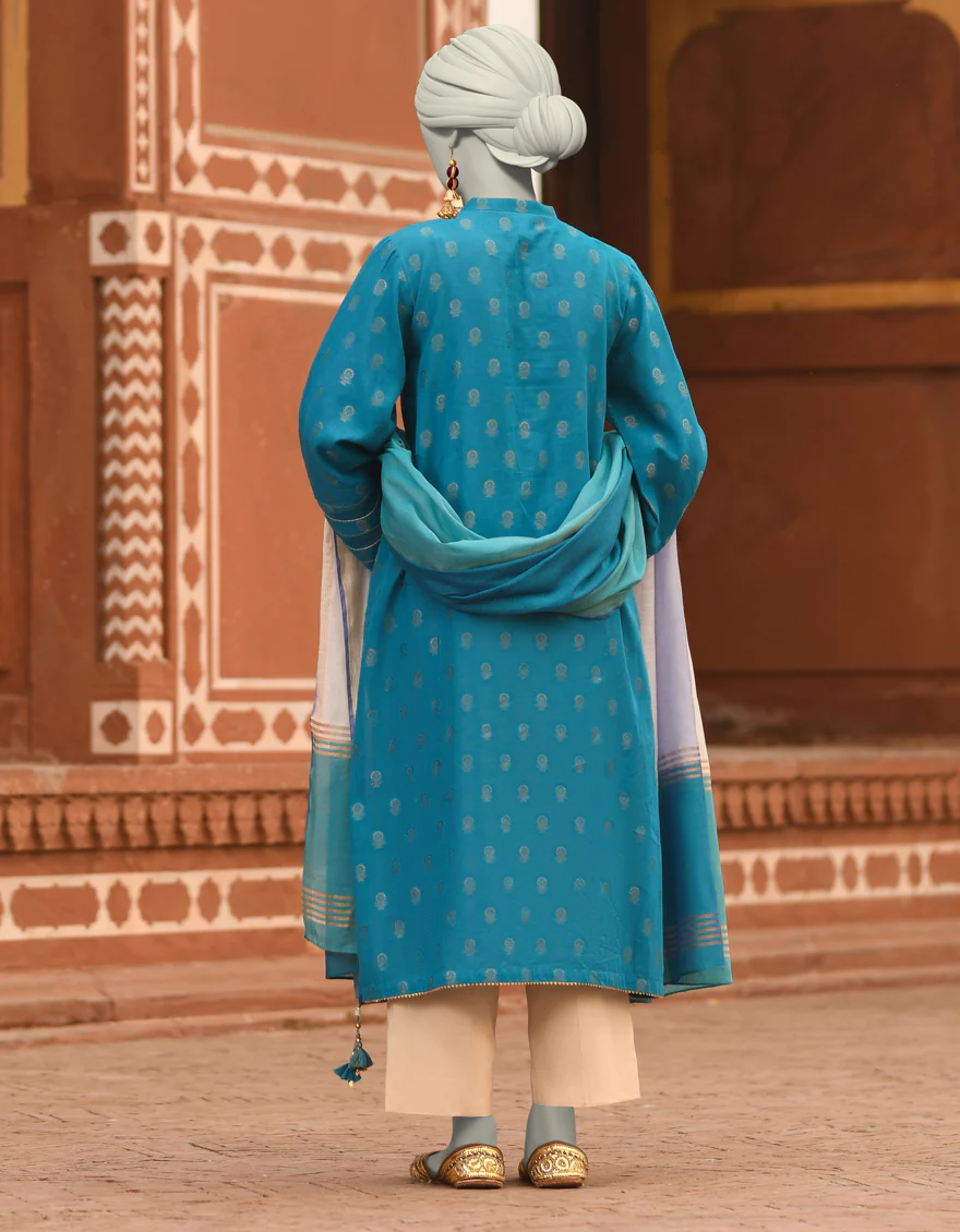 BLUE JACQUARD 2PC UNSTITCHED | JLAWN-S-JDS-25-1055 COLOR BLOCKING-3 - Image 2