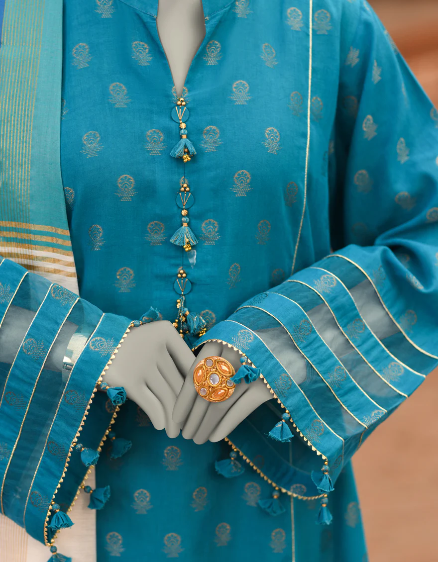 BLUE JACQUARD 2PC UNSTITCHED | JLAWN-S-JDS-25-1055 COLOR BLOCKING-3 - Image 3