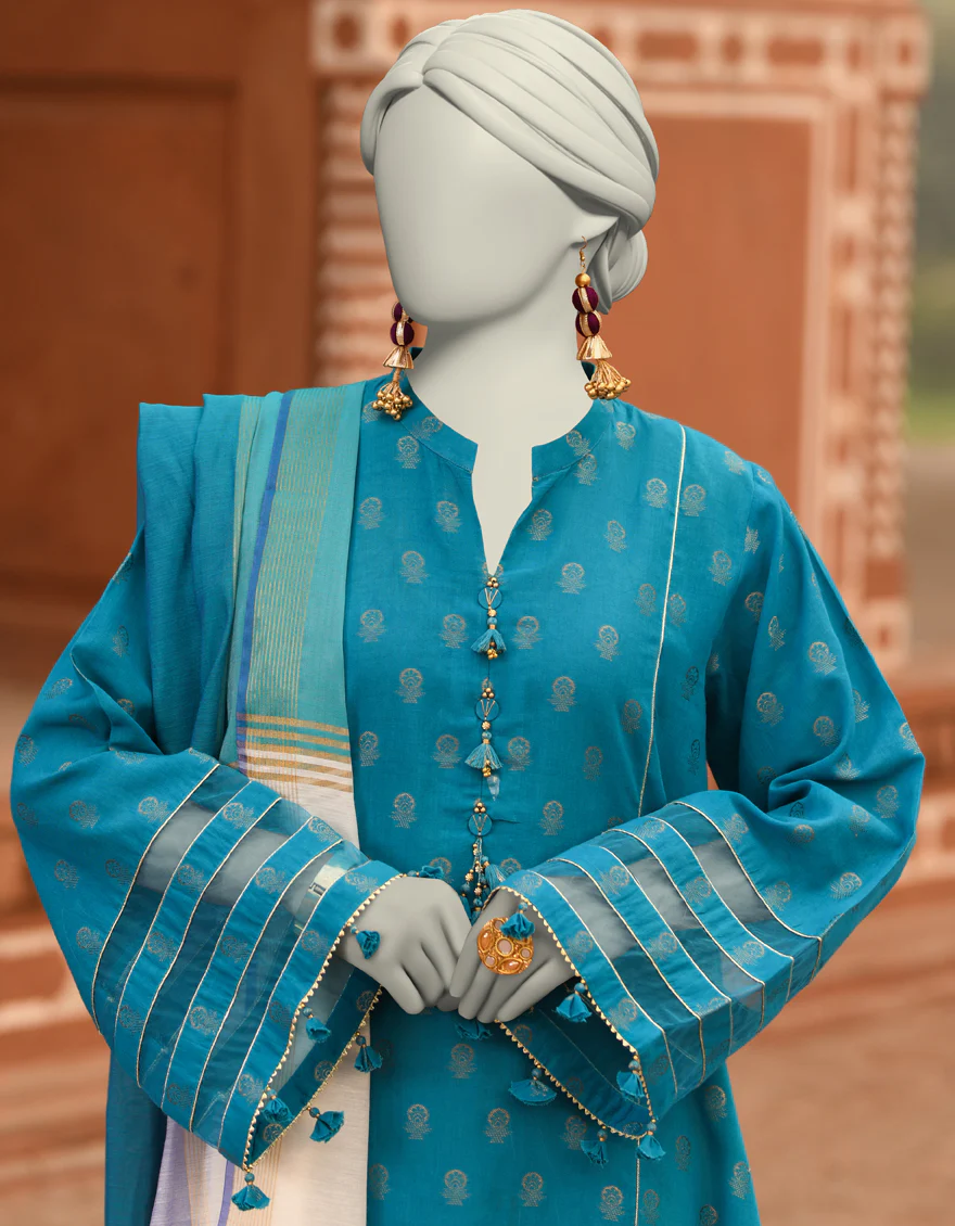 BLUE JACQUARD 2PC UNSTITCHED | JLAWN-S-JDS-25-1055 COLOR BLOCKING-3 - Image 4