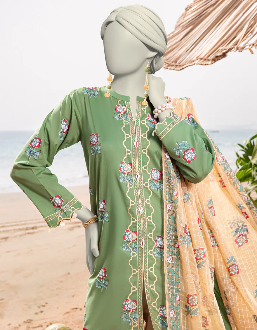 GREEN LAWN 2PC UNSTITCHED | JLAWN-S-JDS-25-1066 BLOCKED PRINT-02 - Image 2