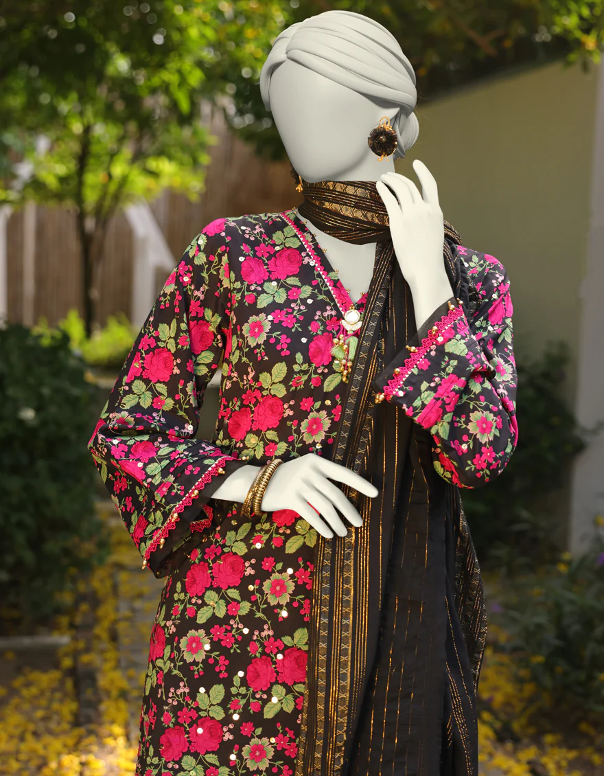 BLACK LAWN 2PC UNSTITCHED | JLAWN-S-JDS-25-1069 VIBRANT FLORAL-1 - Image 2