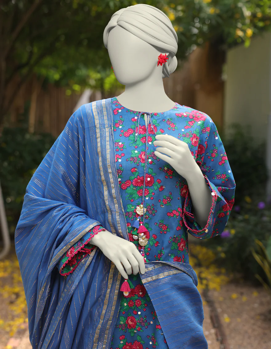 BLUE LAWN 2PC UNSTITCHED | JLAWN-S-JDS-25-1070 VIBRANT FLORAL-2 - Image 2
