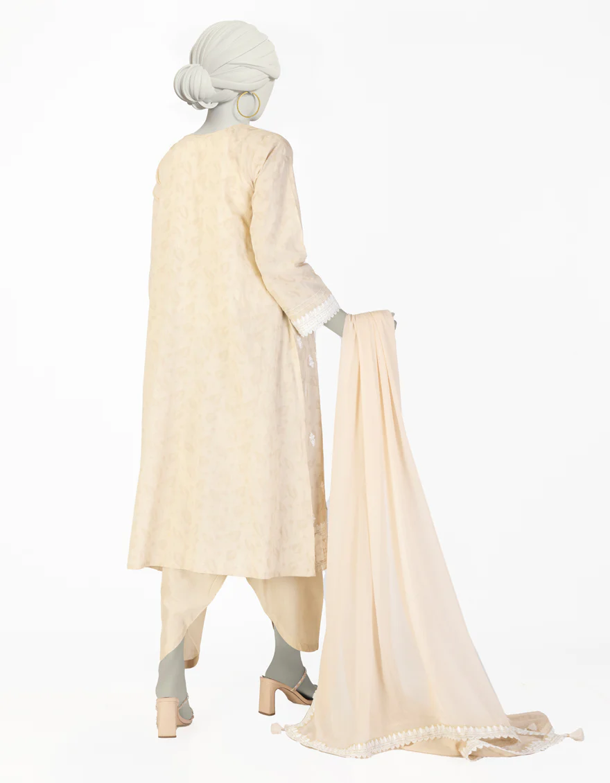 BEIGE ORGANZA 2PC STITCHED | JLAWN-S-JDS-25-1079/ - Image 2