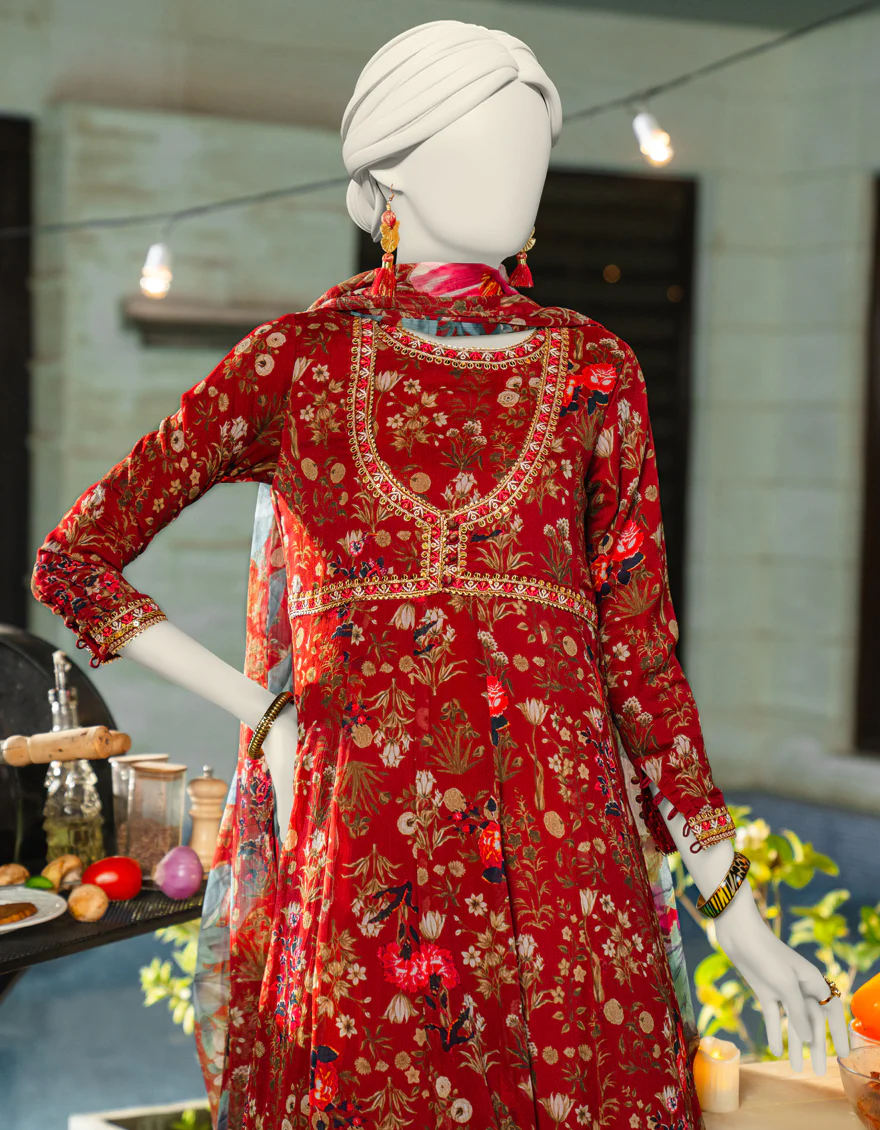 RED CHIFFON 2PC STITCHED | JLAWN-S-JDS-25-1119/ - Image 3