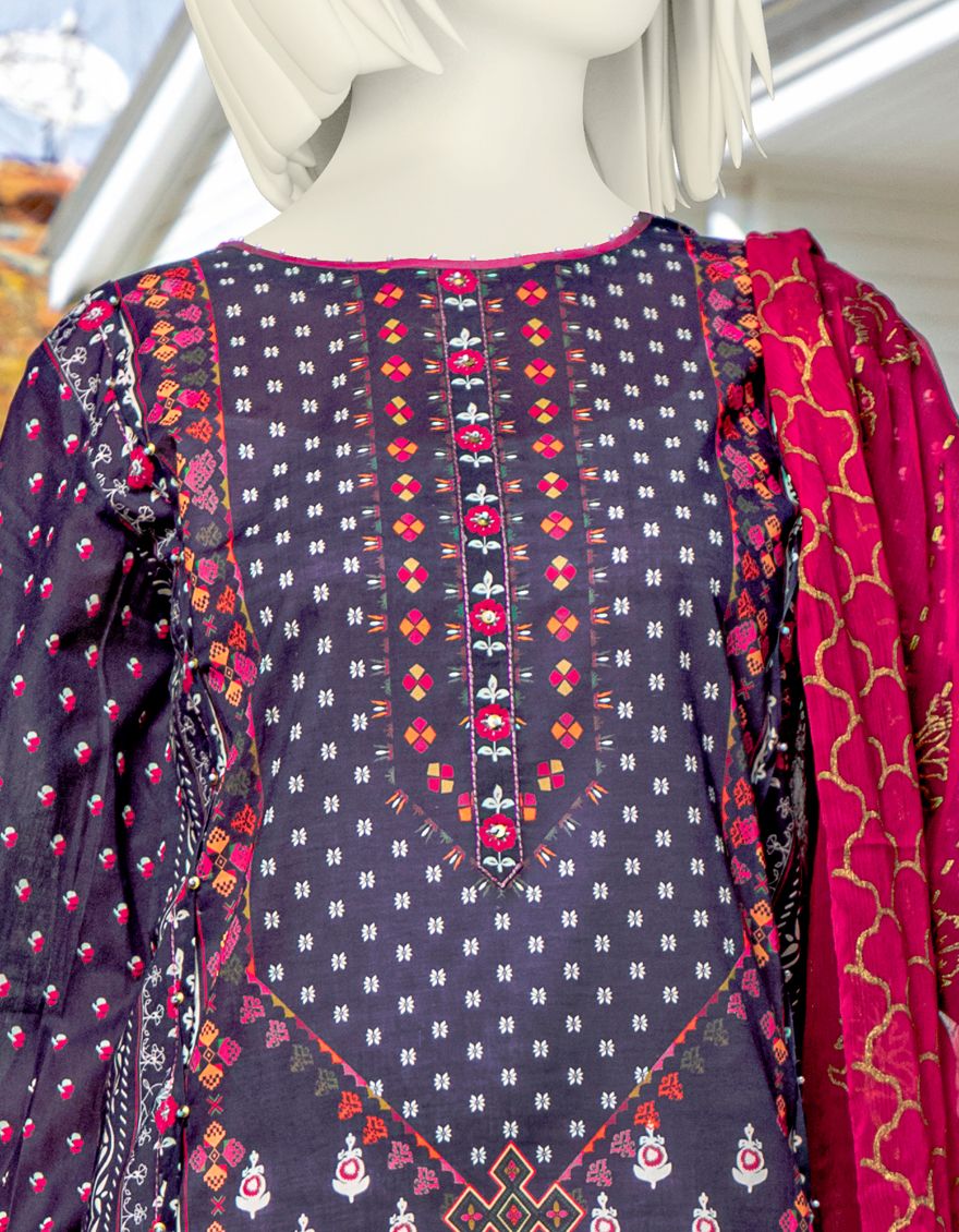 BLACK LAWN 2PC UNSTITCHED | JLAWN-S-JDS-US-21-1064 MARORI - Image 2