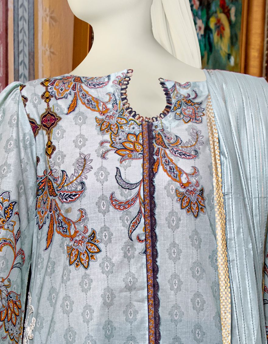 GREY LAWN 2PC UNSTITCHED | JLAWN-S-JDS-US-21-1069 DARK AZUL - Image 2