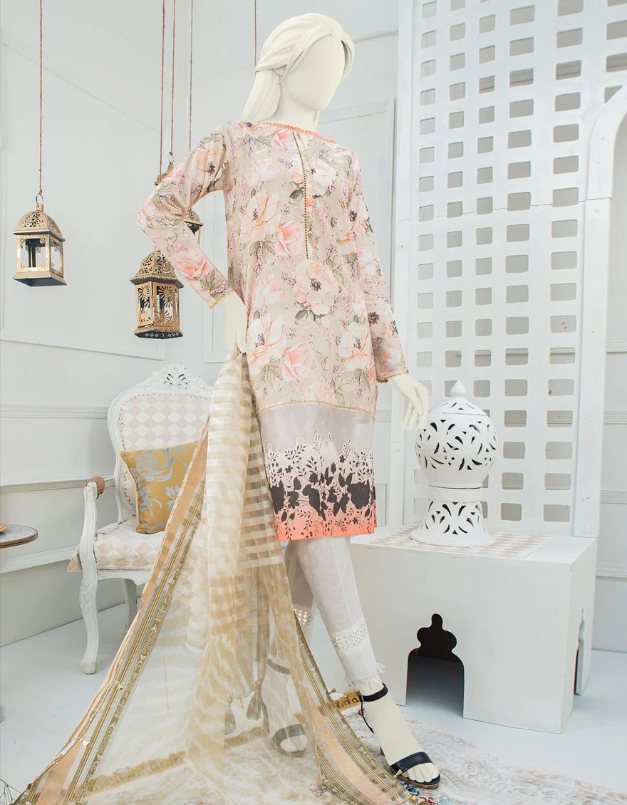 CREAM-BEIGE LAWN 2PC UNSTITCHED | JLAWN-S-JDS-US-21-1074 BUNME