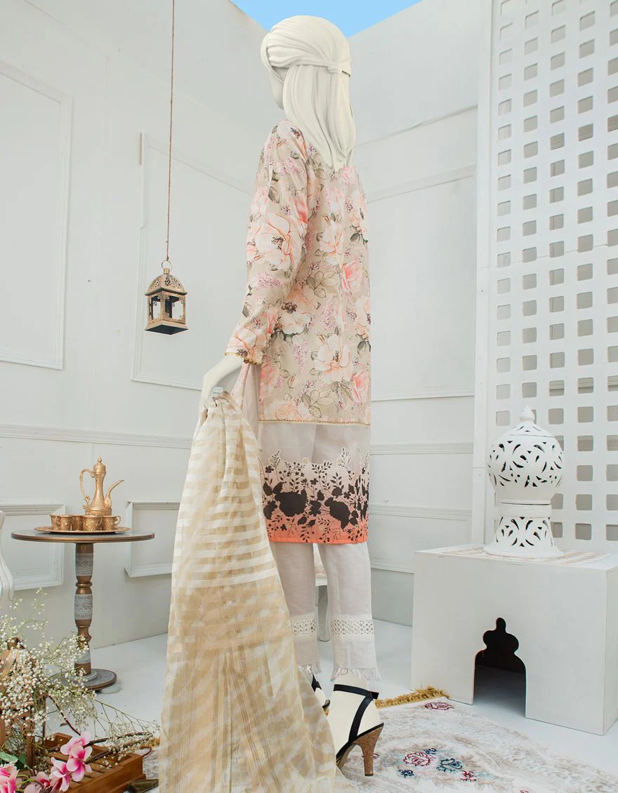 CREAM-BEIGE LAWN 2PC UNSTITCHED | JLAWN-S-JDS-US-21-1074 BUNME - Image 3