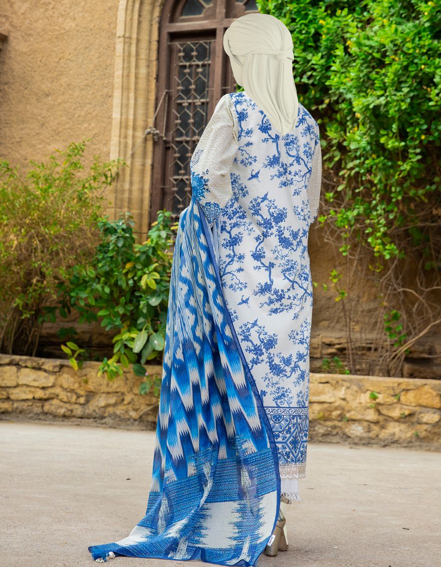 BLUE OFF WHITE LAWN 2PC UNSTITCHED | JLAWN-S-JDS-US-21-1085 LAZURITE - Image 2
